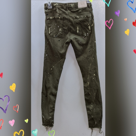 Zara Jeans Zara Trafaluc Green Paint Splatter Skinny Jeans Poshmark